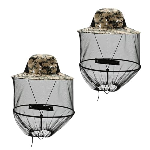 Image of INNAL 2 Pcs Foldable Mosquito Hats with Net - Wide Brim Midge Hat for Men Women - Grey Camouflage - Beekeeper, Fishing, Hiking, Camping