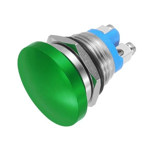 Image of sourcing map 1PCS 5A 250V AC 16mm 5/8" Momentary Mushroom Head Push Button Switch Green 1NO Waterproof IP65 SPST Installing Domed Round 2 Screw Foot Switch