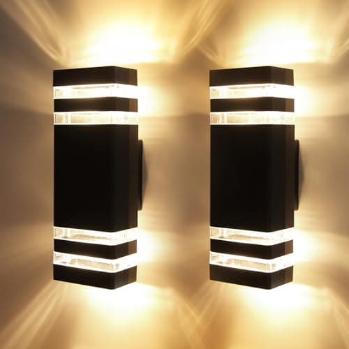 Image of CANMEIJIA LED Wall Light, Outdoor Wall Lights IP65 Waterproof Outside Lights Porch Light Front Door Lamp Modern Aluminum Black 3000K Included 4 * 6W GU10 for Garden Hallway Bathroom etc, 2 Pack