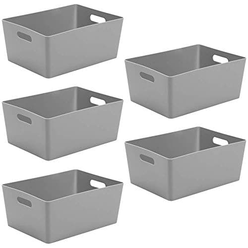 Image of Wham Studio 5 x 11.5L Rectangular Plastic Storage Baskets | Ideal for Kitchens, Bathrooms, Stationery & More | Easy Access Integrated Handles | Made in the UK - Cool Grey