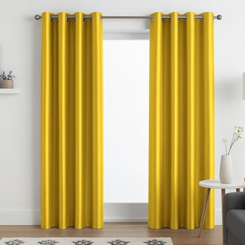 Image of John Aird Luxury Faux Silk Fully Lined Eyelet Curtains (Yellow, 117cm Width x 183cm Drop (46"x 72")
