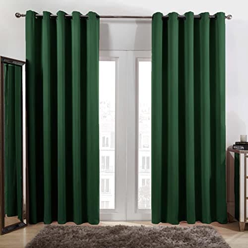 Image of Dreamscene Forest Green Eyelet Curtain, Decorative Lined Curtains for Summer Winter Blackout Thermal Long Curtains for Living Room Bedroom Soft Modern 2 Panels, 66x90