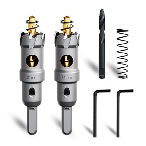Image of METOTY 21mm 2PCS Carbide Hole Saw Set,Heavy Duty Tungsten Carbide Tipped Hole Cutters Set with a nitrided Step Drill and L-flench, for Steel Iron,Aluminum,Stainless stell