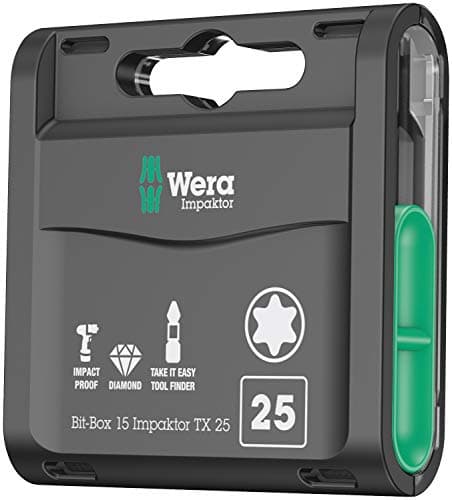 Image of Wera 05057775001 Impaktor TX25 Tri Torsion Impact Anti Cam-Out Torx Bit-Box, 0 W, 0 V, Black, 25 x 25 mm, 15-Piece