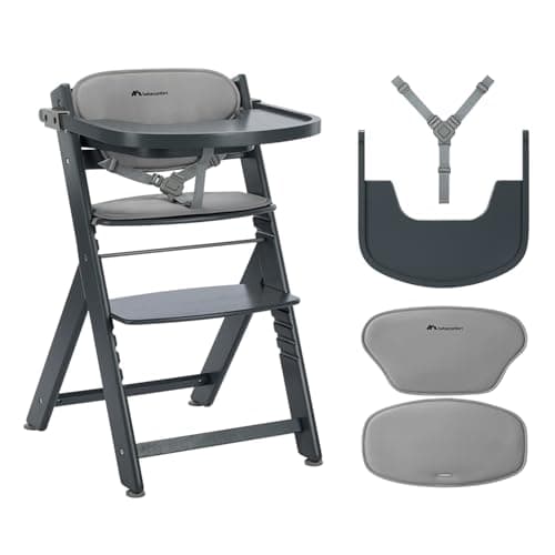 Image of Bebeconfort Timba 2 with Cushion, Evolutive Wooden Highchair, 6+ Months, Up to 110 kg, Ergonomic Baby High Chair, Fits Most Dining Tables, Removable Tray, Grey Mist