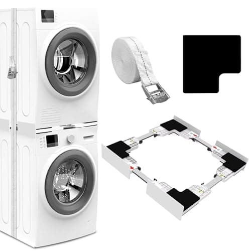 Image of NIUXX Universal Stacking Kit for Washer & Tumble Dryer: Adjustable 46-66 cm Stacking Frame Set for Most Washer Units - Space Saving Intermediate Stacker with Ratchet Strap & Anti-Vibration Pads