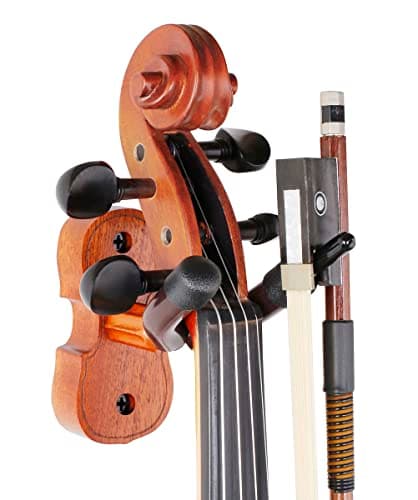 Image of Violin Viola Wall Mount Hanger, Hook,Mahogany Violin holder,hooks,with Bow Hook,Home & Studio Wall Mount Violin Hangers (Mahogany)