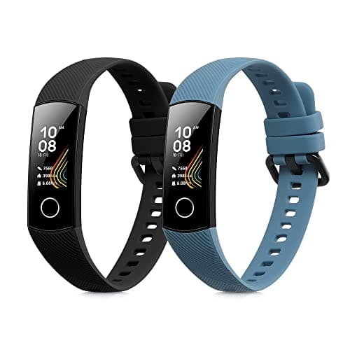 Image of kwmobile 2x Straps for HONOR Band 5 / Band 4 Watch Strap - Silicone Replacement Watch Strap Set - Replacement Bands Black/Blue Grey