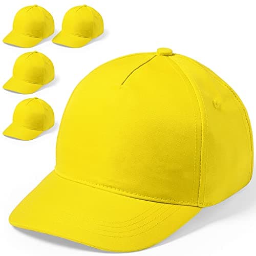 Image of eBuyGB Unisex Kid's Adjustable Plain Hat Baseball Cap, Yellow, (Pack of 5)