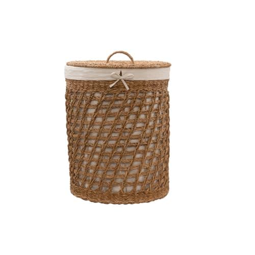 Image of Arthur Cameron - Padma Handwoven Seagrass Laundry Basket with Lid – Stylish Laundry Hamper with Lid and Removable Cotton Liner – Oval Woven Laundry Storage perfect for Bedroom, Bathroom (Extra Large)