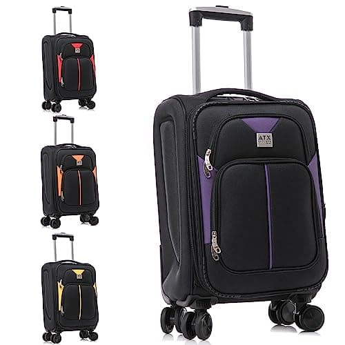 Image of ATX Luggage 55x36x20cm Cabin Suitcase Super Lightweight Small Suitcase Approved for 100+ Airlines Including EasyJet, Ryanair, British Airways & Virgin Atlantic (Black/Purple, 21 Inches, 45 Liter)