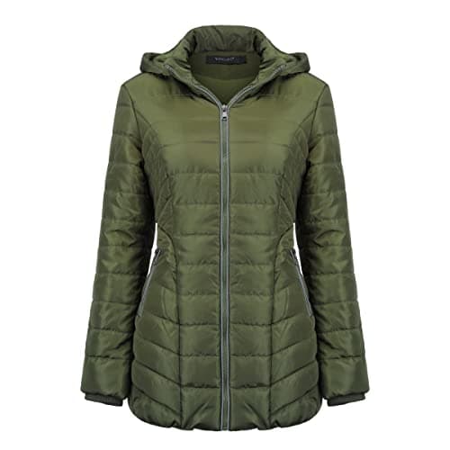 Image of YUNCLOS Women Warm Hooded Jacket Long Sleeves Winter Coat Outerwear Windproof Quilted Coat with Pockets