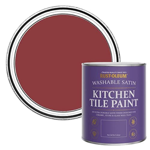 Image of Rust-Oleum Red water resistant Kitchen Tile Paint in Satin Finish - Empire Red 750ml