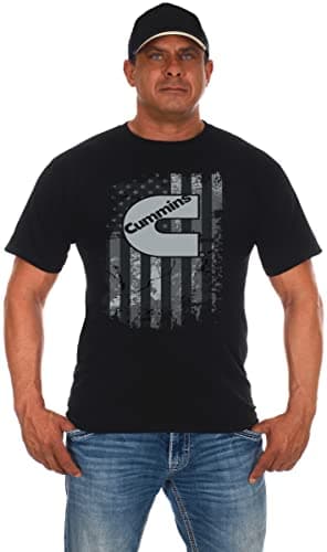 Image of Men's Cummins Diesel American Flag Black Crew Neck Shirt, Black, Large