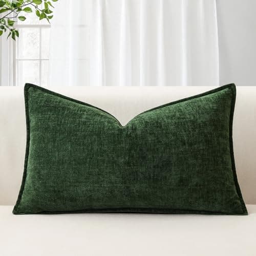 Image of Sungeek Soft Chenille Cushion Cover 40x60cm Lumbar Decorative Throw Pillow Cover with Stitched Edge Solid Dyed Pillow Case Cover for Home Decor Couch Sofa Bed Living Room, Green