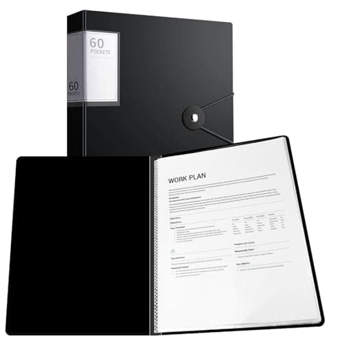 Image of A4 Display Folder, 60 Pocket Folder with Plastic Sleeves, Display Book for Offices, 23.5cm x 31cm - Black