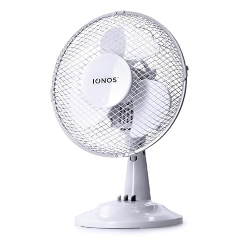 Image of Status IONOS 9 Inch Desk Fan with 2 Speed Settings, Adjustable Tilt Head & Carry Handle for Desktop or Bedside Cooling, White (ION9DESKFAN1PKB)