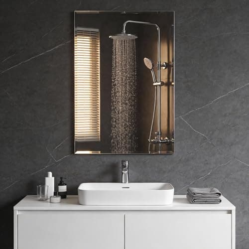 Image of CROWNSHOP Rectangle Mirror with Black Aluminum Frame, HD Glass Wall-Mounted Mirror for Bathroom, Living Room, and Hallway, Vertical or Horizontal Hanging (Rectangular Mirror 40CM×60CM)