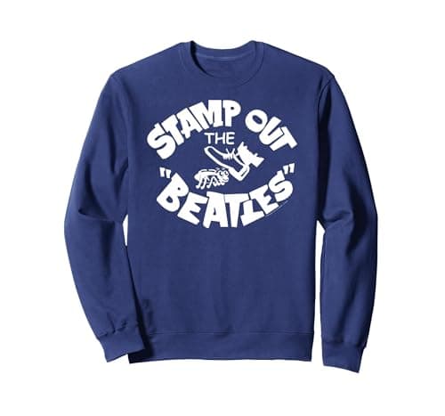 Image of Official The Beatles Stamp Out Rock Roll British Band Sweatshirt, Adult Unisex, Navy Blue, Large