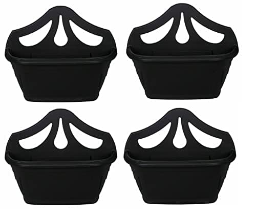 Image of Fence Wall Planter Plant Flower Basket Pot Container Venetian Garden Box Plastic UK (Wall Planter 31 cm Black, 4)