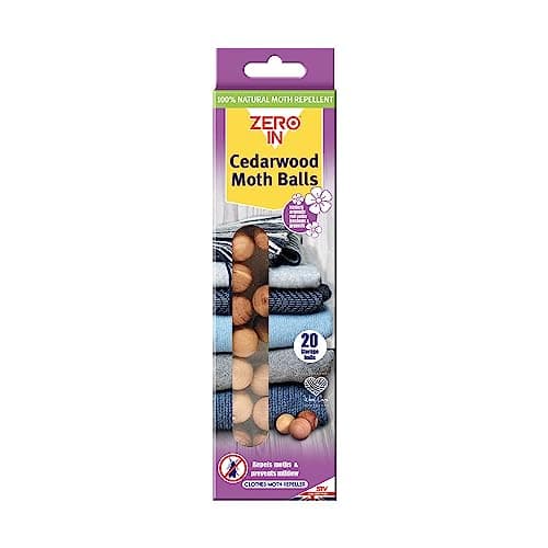 Image of Zero In Cedarwood Moth Repellent Ball - 20-Pack. Made from 100% Natural Eastern Aromatic Red Cedar for Effective, Long-lasting, Chemical-free Control. Place in Wardrobes, Drawers and Cupboards