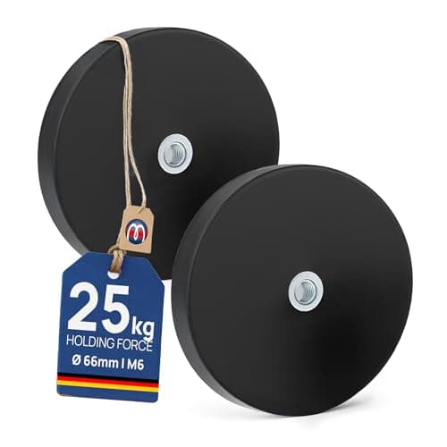 Image of 2 x Rubber Coated Neodymium Magnet Ø 66 mm internal thread (M6) rubber jacket - Force 25 kg - 2 pieces - Rubberized magnet systems for industry and home