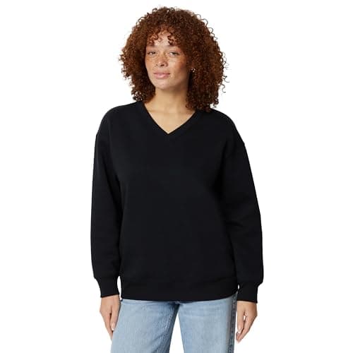 Image of Amazon Essentials Women's Oversized V-Neck Fleece Pullover Sweatshirt, Black, Medium