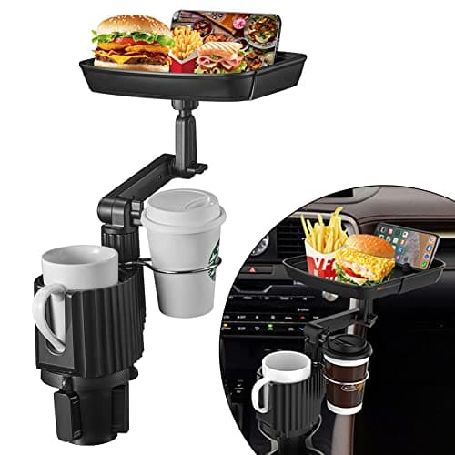 Image of JSCARLIFE Car Cup Holder Expander with Detachable Tray, Multifunctional Car Food Tray Table for Eating with Dual Cup Holder, Travel Road Trip Essentials Accessories Large Water Bottle Holder