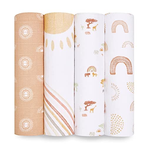 Image of aden + anais 100% Cotton Muslin Swaddle & Receiving Blankets for Baby Girls & Boys, 120x120cm, Ideal Newborn & Infant Swaddling Wrap Set, Perfect Shower Gifts, 4 Pack, Keep Rising ASWC40016