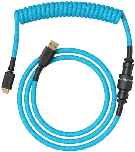 Image of GLORIOUS Gaming Premium Coiled Keyboard Cable - Gold Plated USB-A (PC) to USB-C (Keyboard), Tangle Resistant, Double Braided Sleeving for Peak Durability, 5-Pin Aviator Mid-Connection - Electirc Blue