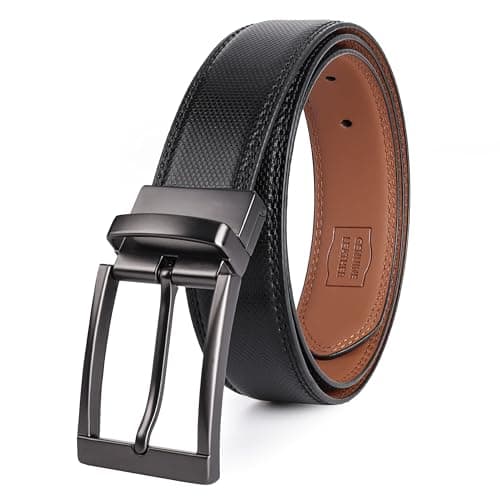 Image of SUNYA Mens Belts Leather, 1.3" Reversible Belts for Men. Mens Dress Belt Classic Design for Casual Jeans and Pants. Rotative Buckle.