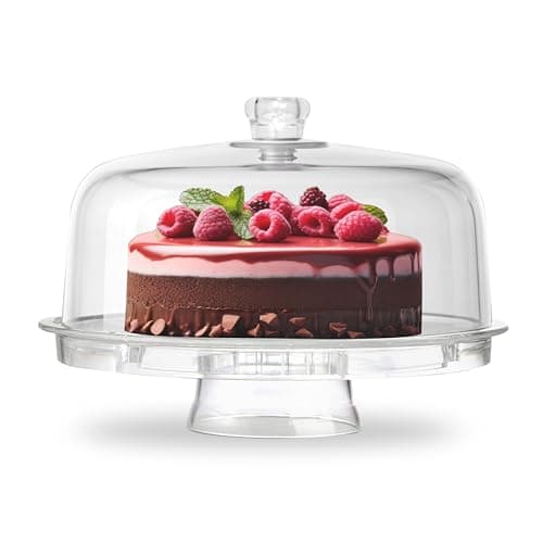 Image of Crystals Cake Stand with Dome Lid – 6 in 1 Multifunctional Clear Acrylic Cake Stand - Multi Purpose Display Container and Serving Stand for Birthday Presents Dinners Parties Decorations