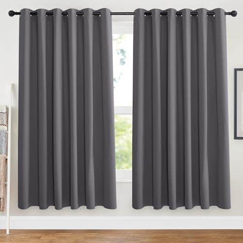 Image of PONY DANCE Blackout Thermal Curtains 90x72 Inch for Living Room Grey Black Out Curtains Eyelet Lounge Drapes Panels for Window Treatment Bedroom/Nersery, Gray, 2 Panels