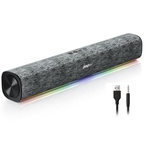 Image of SOULION R100 Plus PC Speakers, Wireless Bluetooth Computer Speakers with AUX Input, Includes 3.5mm Audio Cable, Portable Sound Bar for Desktop, Laptop, 4 Lighting Mode, USB Rechargeble