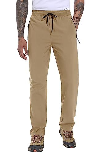 Image of MAGCOMSEN Men's Outdoor Quick Dry Sweatpants Hiking Cargo Trousers Pants Stretch Casual Athletic Jogger Drawstring Bottoms,Khaki, 36