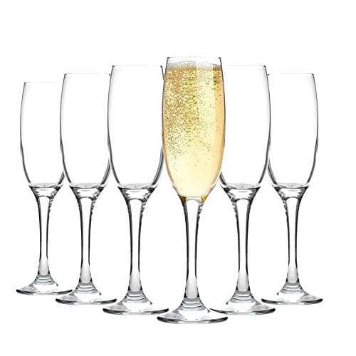 Image of Argon Tableware Classic Champagne Flutes Set of 6-220ml Prosecco & Sparkling Wine Glasses - Elegant Tall Celebration Glassware for Weddings, Parties & Bars - Durable & Dishwasher Safe