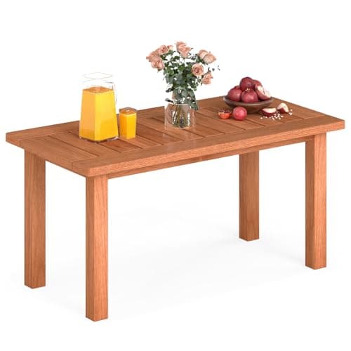 Image of COSTWAY Garden Coffee Table, 90cm Hardwood Patio Side Table with Slatted Top, Indoor Outdoor Rectangle Conservatory Center Snack Tea Bistro Tables for Balcony, Backyard, Porch and Poolside, Teak