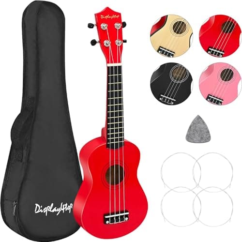 Image of Display4top 21 Inch Soprano Ukulele, Professonial Ukele for Kids Bundle with Gig Bag, Picks,Extra Strings (Red)