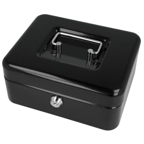 Image of Westcott Lockable Cash Box (20 cm) Black | Lockable cash box made of sheet steel with 2 keys | Removable coin tray with 3 compartments | E-51001 BLACK
