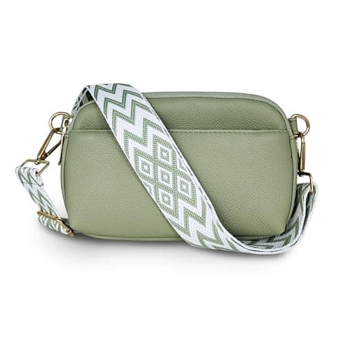 Image of FuninCrea Crossbody Bag for Women, 3 Pockets Women's Shoulder Bag PU Leather Handbags Cross Body Bag Women with Detachable and Adjustable Shoulder Straps for Travel Vacation Shopping (Green)