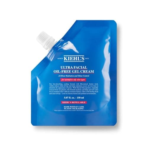 Image of Kiehl's Ultra Facial Oil-Free Gel Cream Refill Pouch for Oily to Normal Skin, Shine-Reducing Cooling Daily Moisturiser, Non-Comedogenic Alcohol-Free Fragrance-Free Formula