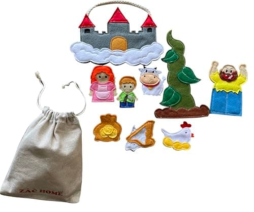 Image of Jack and the Beanstalk Finger Puppets, Handcrafted Fairy Tale Set for Kids' Storytelling and Play