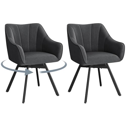 Image of Yaheetech Set of 2 Swivel Dining Chair with Armrests and Backrest, Modern Velvet Side with Metal Legs and Rotating Seat,Kitchen Chair for Dining Room,Living Room,Bedroom,Office,Gray