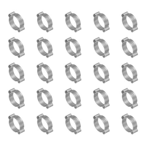 Image of PATIKIL 25 Pack 20-23mm Double Ear Hose Clamp, 304 Stainless Steel O Clip Crimp Rings for Fuel Petrol Pipe Tube Fitting Connections, Silver Tone