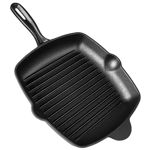 Image of VonShef Cast Iron Griddle, 10" Frying Pan, Pre-Seasoned Non-Stick Pan for All Hob Types, Oven Safe Heavy Duty Skillet with Pouring Lip & Ridged Surface