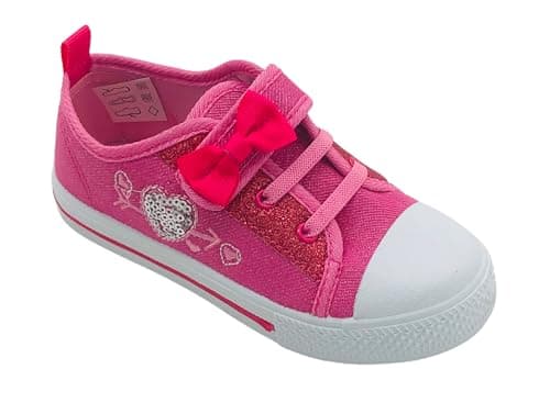 Image of GladRags Younger Girls Canvas Trainers, Pumps, Plimsolls with Hook & Loop Strap, Pink Infant Size 5