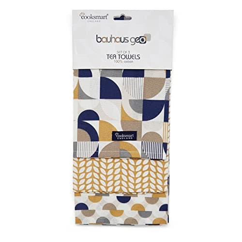 Image of Cooksmart British Designed Pack of 3 Tea Towels | Luxury Tea Towels for Kitchen | Modern Designed Tea Towel Set
