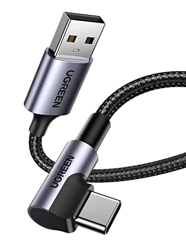 Image of UGREEN USB A to USB C Cable 90 Degree 3A Right Angle USB C Charger Cable Fast Charging Compatible with iPhone 17/16/15, Galaxy S25 S24 Ultra, Mi 13, Pixel 9 8, Huawei P60 P50 Pro, Switch, PS5 (0.5M)