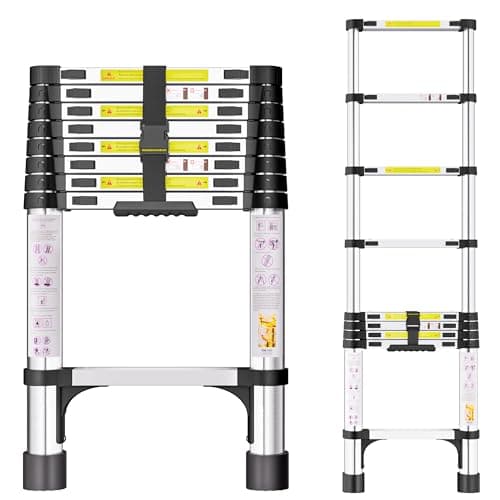 Image of Telescopic Ladder, 2.6M Stainless Steel Thickened High-Strength Loft Ladder, Portable Ladders Extendable with Non-Slip Feet Adjustable Height for Roof Attic Caravans