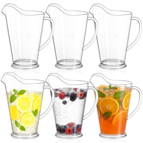 Image of LemonRoad 6 Pcs Plastic Pitchers 60 Ounce Clear Restaurant Pitcher Jug Large Water Jug Carafe Serve Milk Tea Juice Drink for Parties Container Dispenser Beer Jar